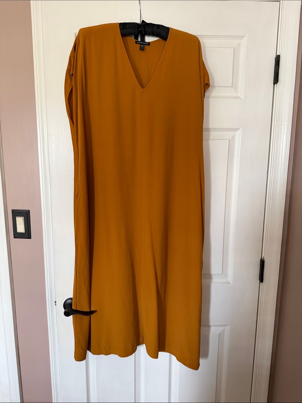 Eileen Fisher V-Neck Maxi Dress in Mustard Gold